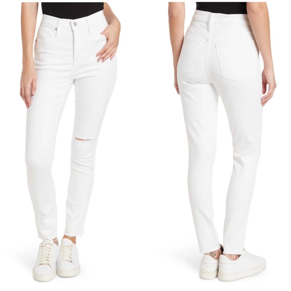 Madewell 10" High Rise Skinny Distressed Raw Hem Jeans in Pure White NWT | 26